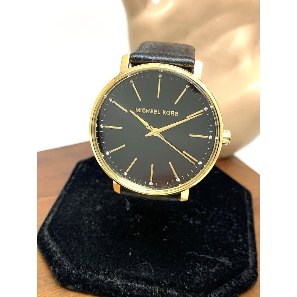 Michael Kors Women's Watch MK2747 Pyper Quartz Gold Black Leather Band 38mm